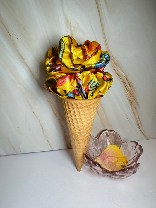 Fiona Satin Floral Mini Scrunchie